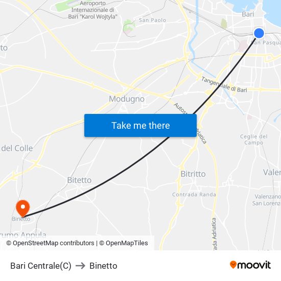 Bari Centrale(C) to Binetto map