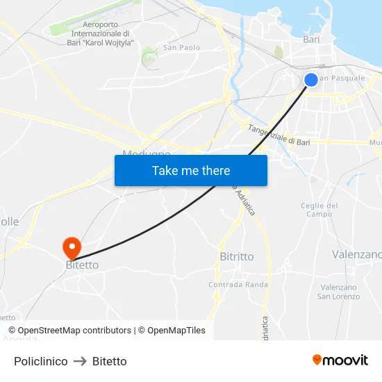 Policlinico to Bitetto map