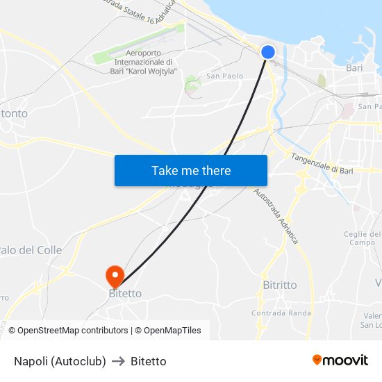 Napoli (Autoclub) to Bitetto map