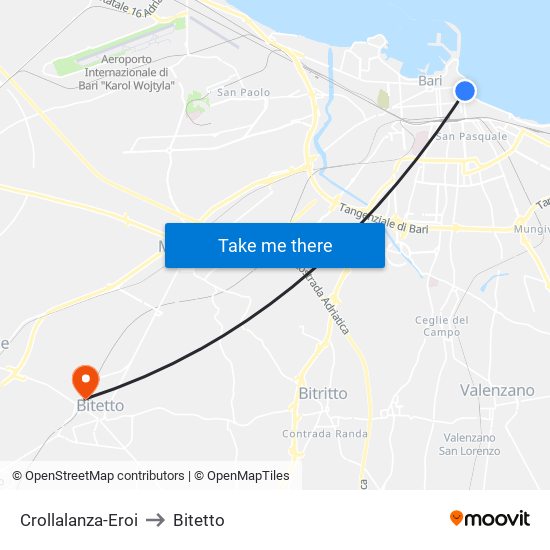 Crollalanza-Eroi to Bitetto map