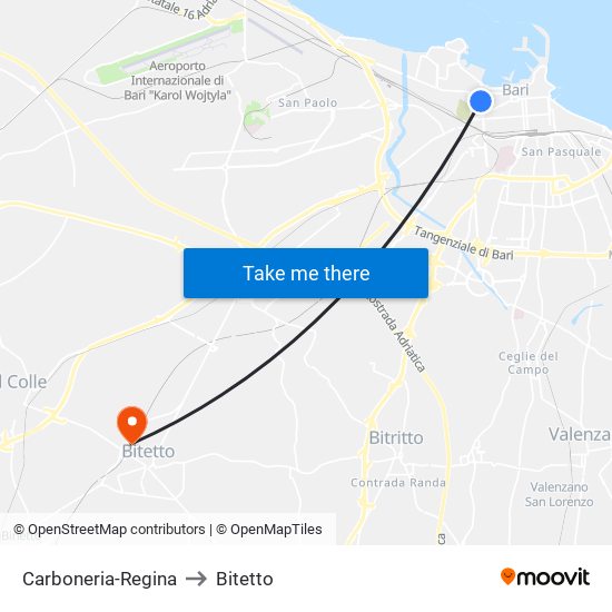 Carboneria-Regina to Bitetto map