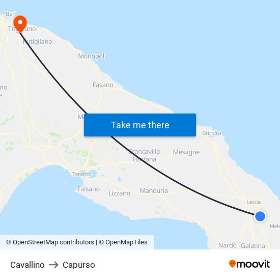 Cavallino to Capurso map