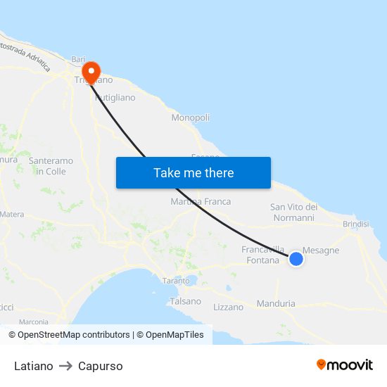 Latiano to Capurso map