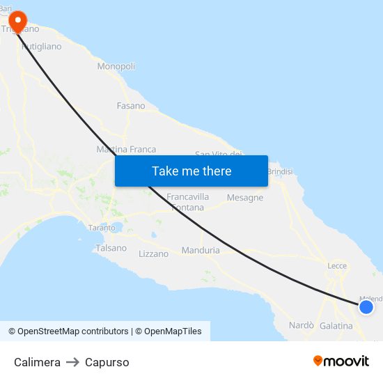 Calimera to Capurso map