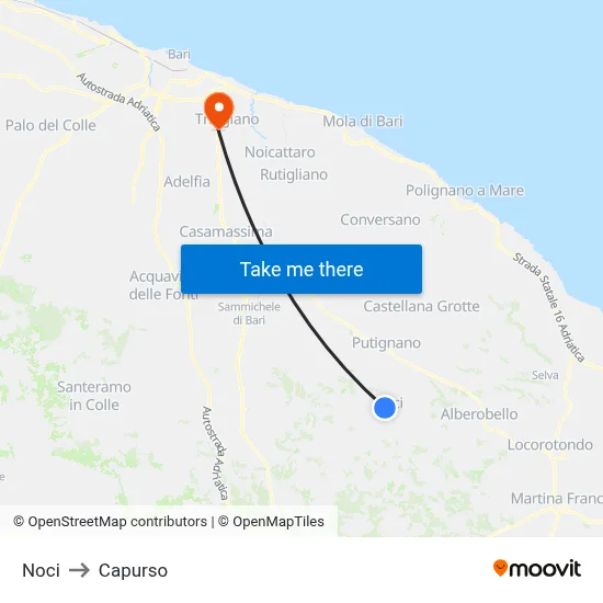 Noci to Capurso map