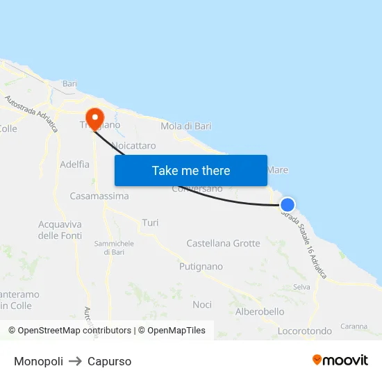 Monopoli to Capurso map