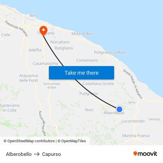 Alberobello to Capurso map