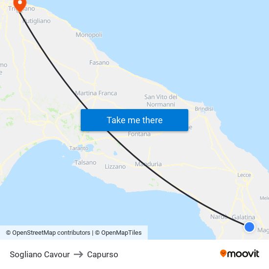 Sogliano Cavour to Capurso map