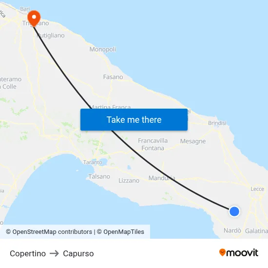 Copertino to Capurso map
