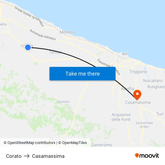 Corato to Casamassima map