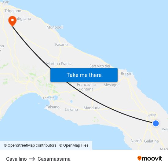Cavallino to Casamassima map