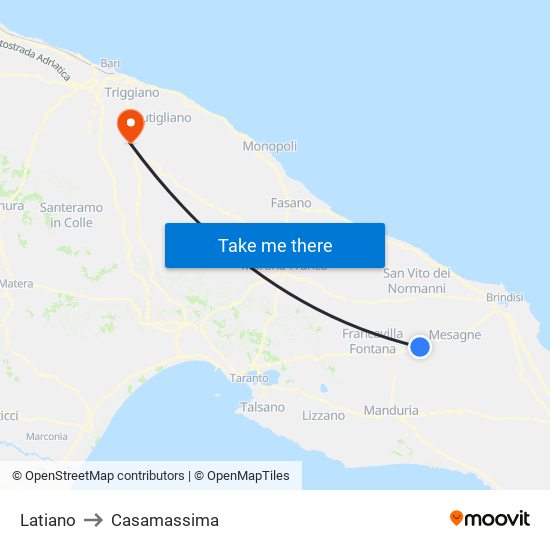 Latiano to Casamassima map