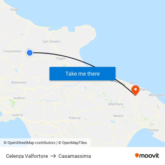 Celenza Valfortore to Casamassima map