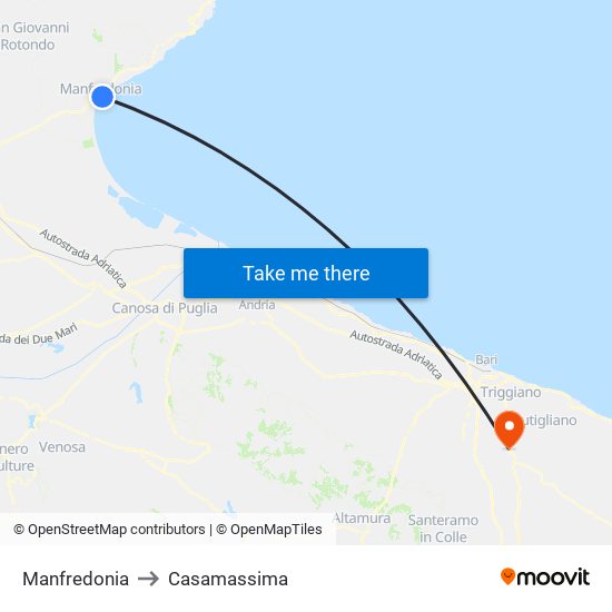 Manfredonia to Casamassima map
