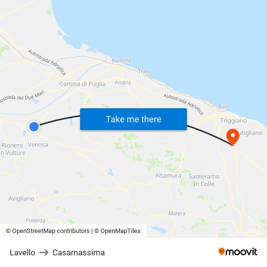 Lavello to Casamassima map