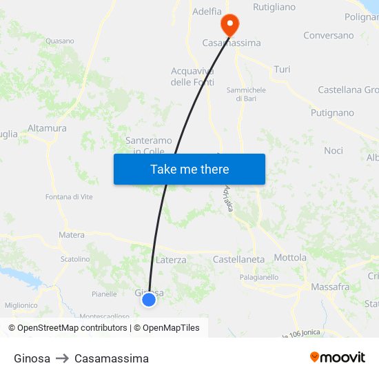 Ginosa to Casamassima map