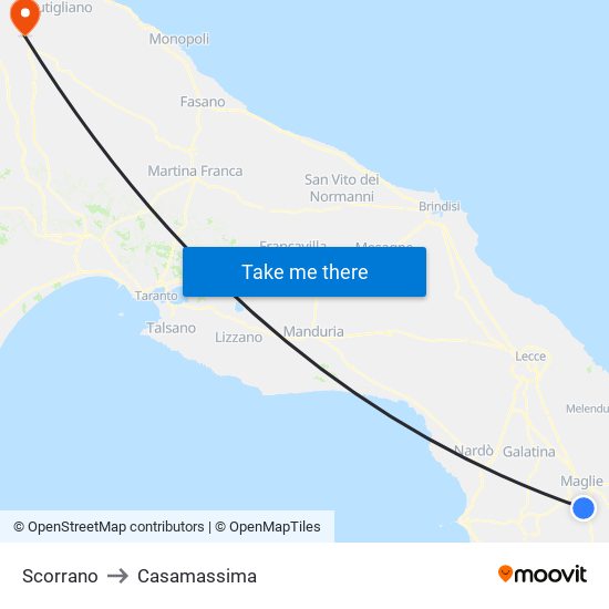 Scorrano to Casamassima map