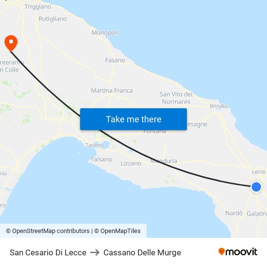 San Cesario Di Lecce to Cassano Delle Murge map