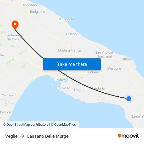 Veglie to Cassano Delle Murge map