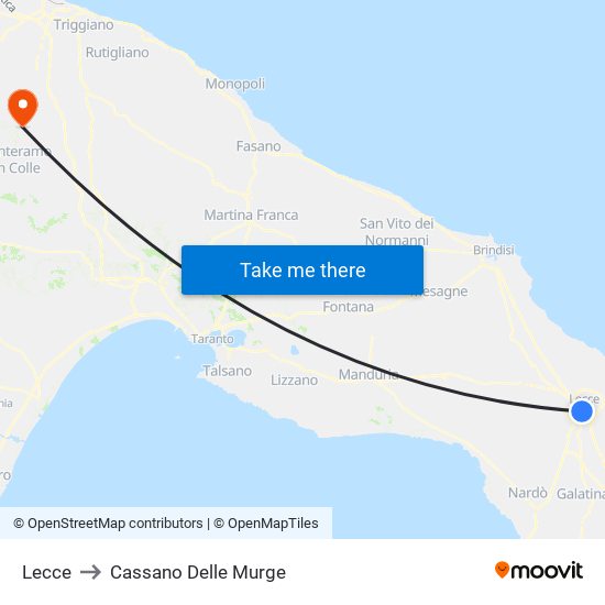 Lecce to Cassano Delle Murge map