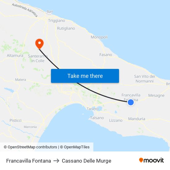 Francavilla Fontana to Cassano Delle Murge map