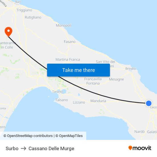 Surbo to Cassano Delle Murge map