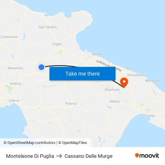 Monteleone Di Puglia to Cassano Delle Murge map