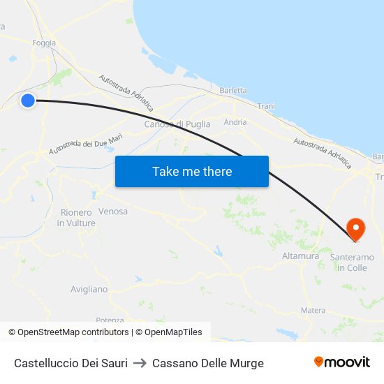 Castelluccio Dei Sauri to Cassano Delle Murge map
