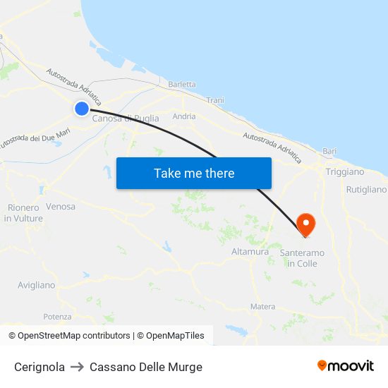 Cerignola to Cassano Delle Murge map