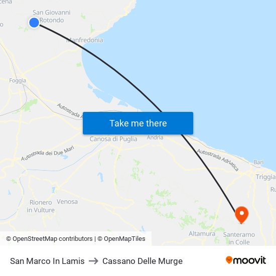 San Marco In Lamis to Cassano Delle Murge map