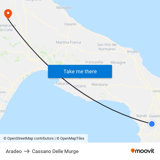 Aradeo to Cassano Delle Murge map