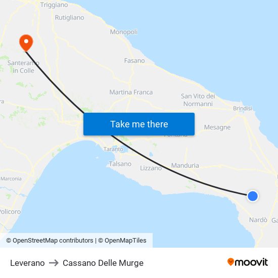Leverano to Cassano Delle Murge map