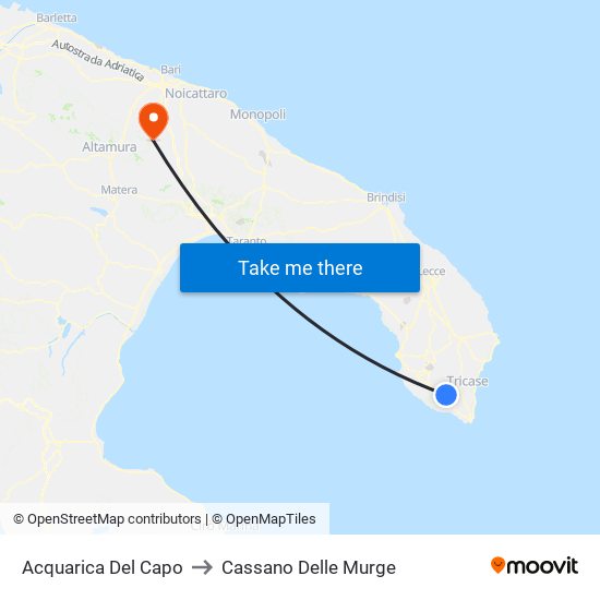 Acquarica Del Capo to Cassano Delle Murge map