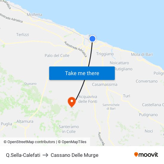 Q.Sella-Calefati to Cassano Delle Murge map
