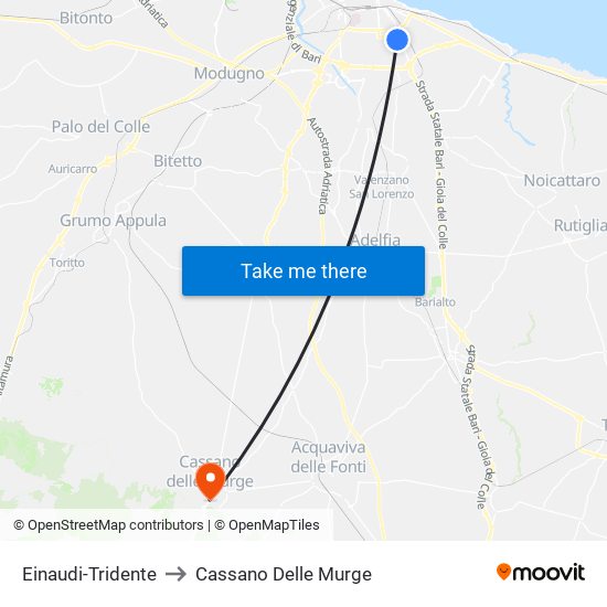 Einaudi-Tridente to Cassano Delle Murge map
