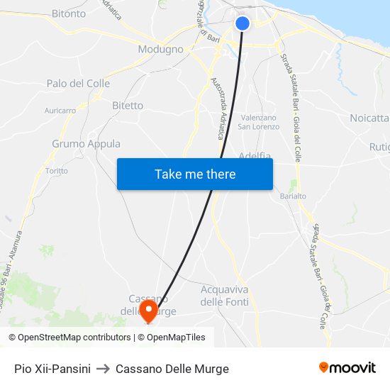 Pio Xii-Pansini to Cassano Delle Murge map