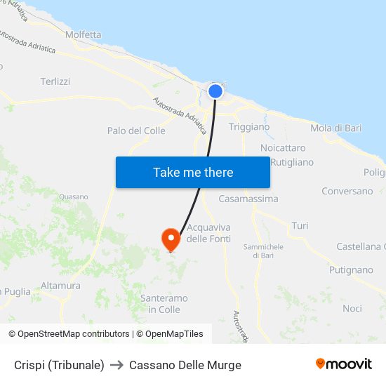 Crispi (Tribunale) to Cassano Delle Murge map
