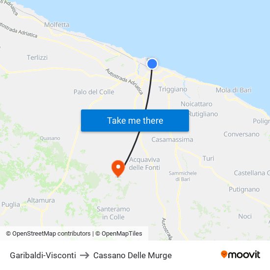 Garibaldi-Visconti to Cassano Delle Murge map