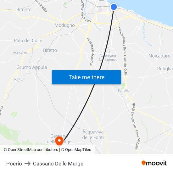 Poerio to Cassano Delle Murge map