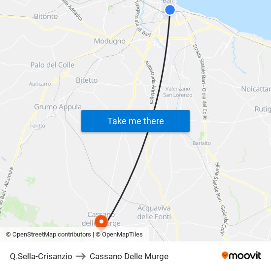 Q.Sella-Crisanzio to Cassano Delle Murge map