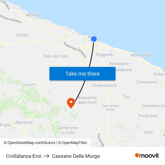 Crollalanza-Eroi to Cassano Delle Murge map