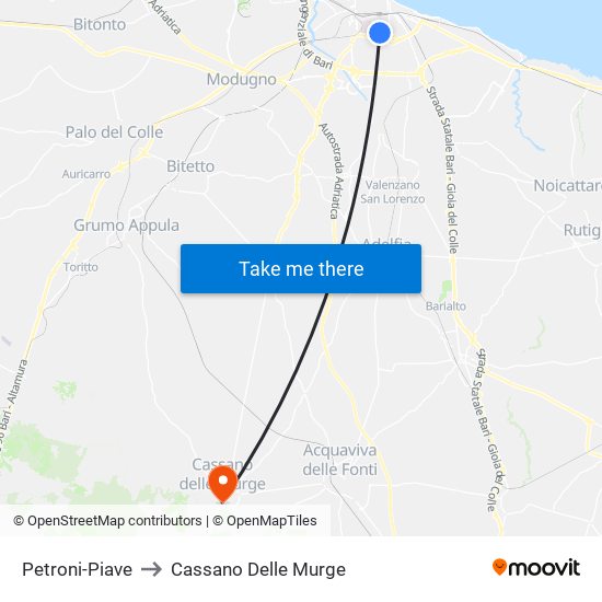 Petroni-Piave to Cassano Delle Murge map