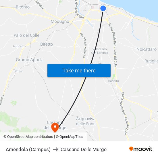 Amendola (Campus) to Cassano Delle Murge map