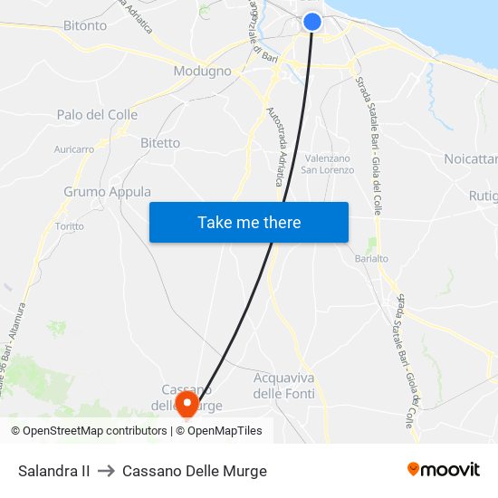 Salandra II to Cassano Delle Murge map
