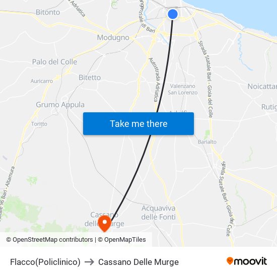 Flacco(Policlinico) to Cassano Delle Murge map