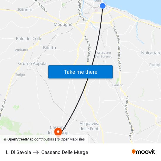 L. Di Savoia to Cassano Delle Murge map