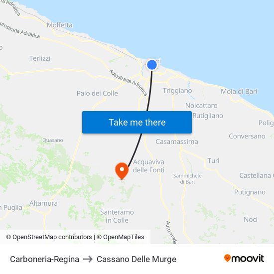 Carboneria-Regina to Cassano Delle Murge map