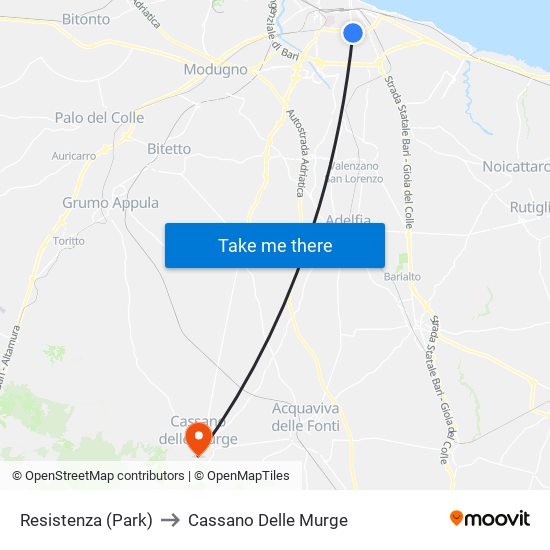 Resistenza (Park) to Cassano Delle Murge map