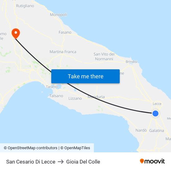 San Cesario Di Lecce to Gioia Del Colle map