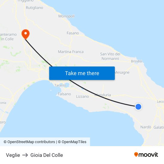 Veglie to Gioia Del Colle map